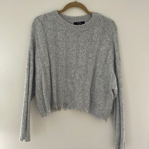 Bershka cable knit cropped sweater with frayed bottom size S